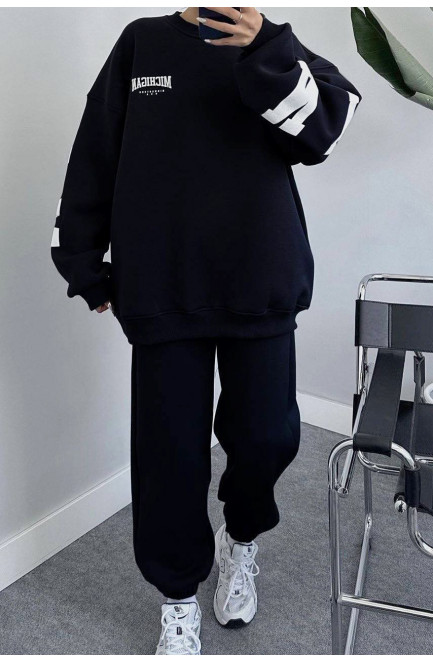 Спортивний костюм жіночий на флісі чорного кольору 168727L