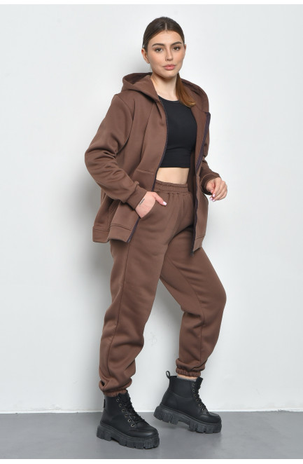 Спортивний костюм жіночий на флісі коричневого кольору 168797L