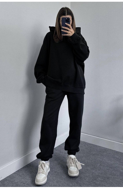 Женский спортивный костюм на флисе черного цвета 168799L