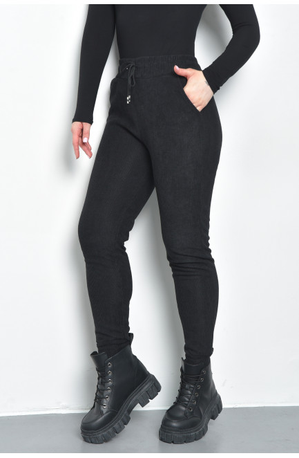 Спортивные штаны женские вельветовые на флисе черного цвета 168847L