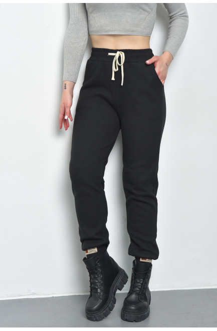 Спортивные штаны женские на флисе черного цвета 168861L