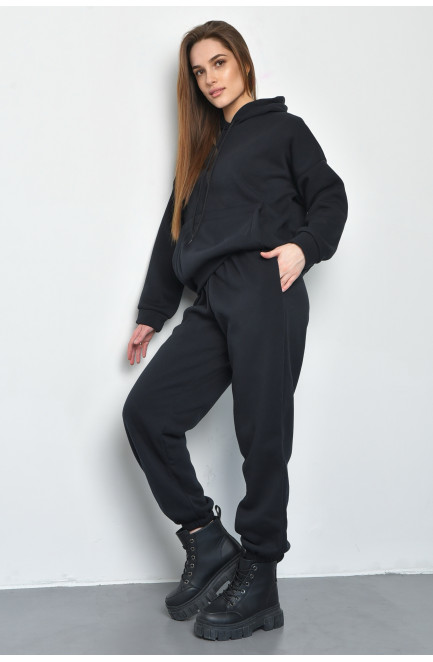 Спортивний костюм жіночий на флісі чорного кольору 168866L