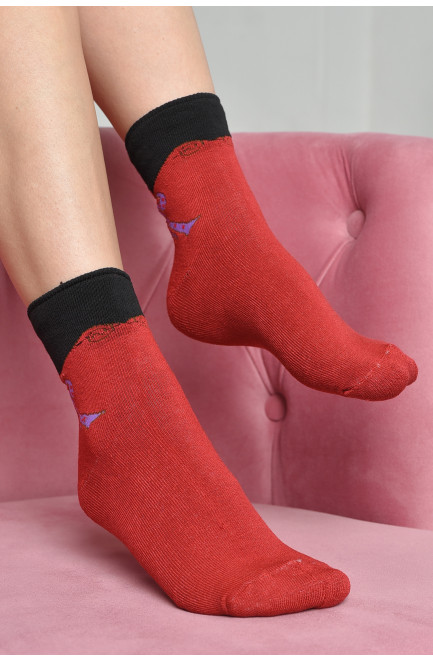 Шкарпетки махрові жіночі медичні без гумки червоного кольору розмір 36-41 169091L