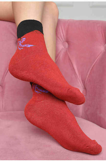 Шкарпетки махрові жіночі медичні без гумки червоного кольору розмір 36-41 169091L