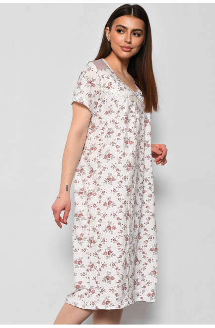 Нічна сорочка жіноча батальна білого кольору з квітковим принтом 169118L