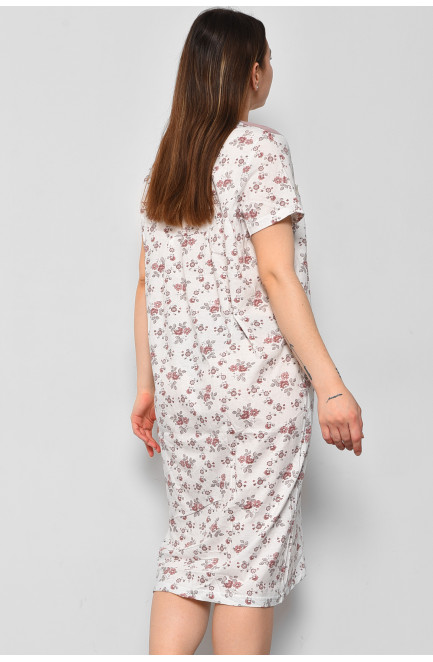 Ночная рубашка женская батальная белого цвета с цветочным принтом 169118L