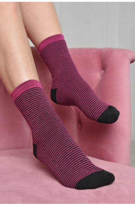 Шкарпетки махрові жіночі чорного кольору в рожеву смужку розмір 23-25(36-39) 169238L