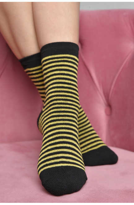Шкарпетки махрові жіночі чорного кольору в жовту смужку розмір 23-25(36-39) 169239L