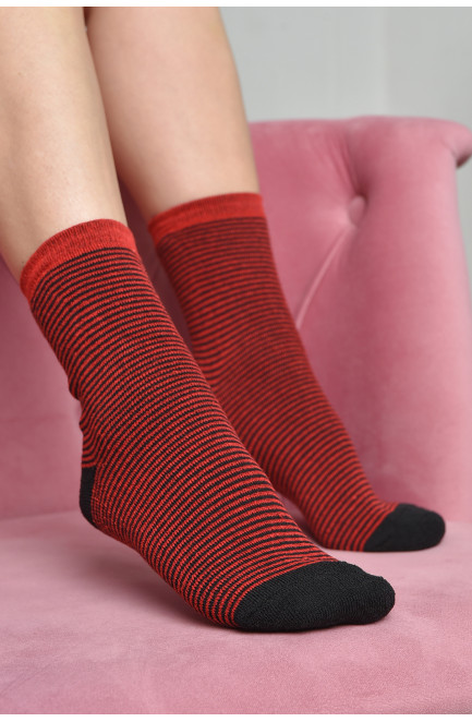 Шкарпетки махрові жіночі чорного кольору в червону смужку розмір 23-25(36-39) 169240L
