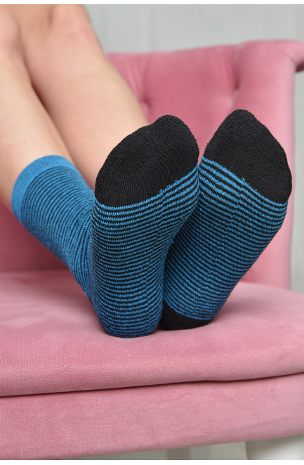Шкарпетки махрові жіночі чорного кольору в блакитну смужку розмір 23-25(36-39) 169242L