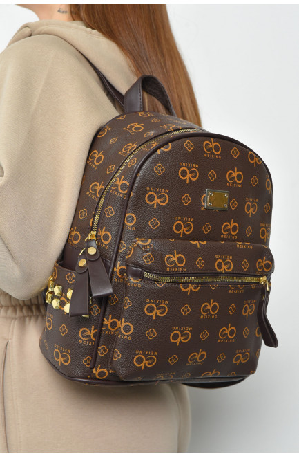 Рюкзак жіночий з принтом коричневого кольору 169315L