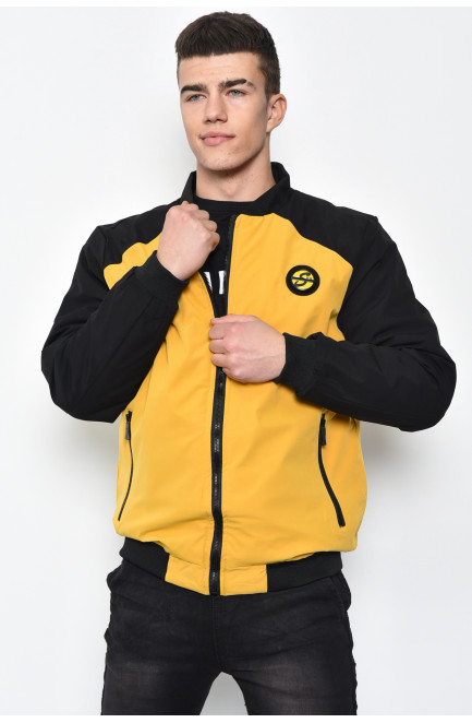 Куртка мужская демисезонная на меху черно-горчичного цвета 169373L
