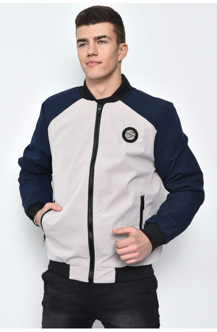 Куртка чоловіча демісезонна на хутрі синьо-бежевого кольору 169383L
