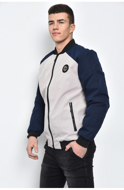 Куртка чоловіча демісезонна на хутрі синьо-бежевого кольору 169383L