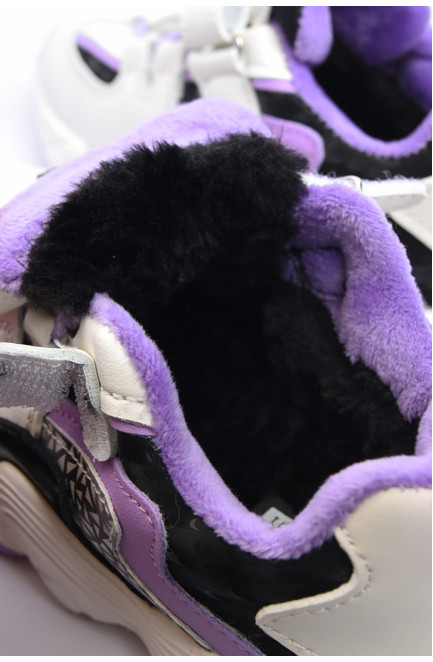 Кросівки дитячі для дівчинки на штучному хутрі бузкового кольору 169485L