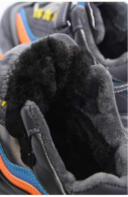 Кроссовки детские для мальчика на искуственном меху серого цвета 169544L