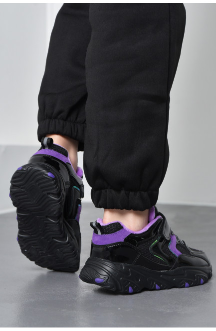 Кросівки дитячі для дівчинки на штучному хутрі чорного кольору 169561L