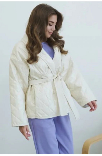 Куртка жіноча з еко шкіри молочного кольору 169770L
