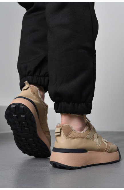 Кросівки жіночі на хутрі бежевого кольору єврозима 170017L