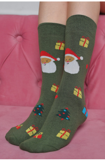 Шкарпетки жіночі новорічні зеленого кольору розмір 36-40 170138L