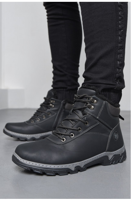 Ботинки мужские зимние на меху серого цвета 170192L