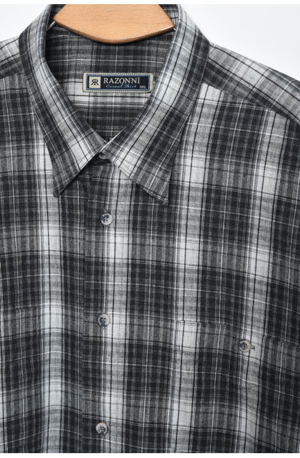 Рубашка мужская батальная  темно-серого цвета в клеточку 170197L