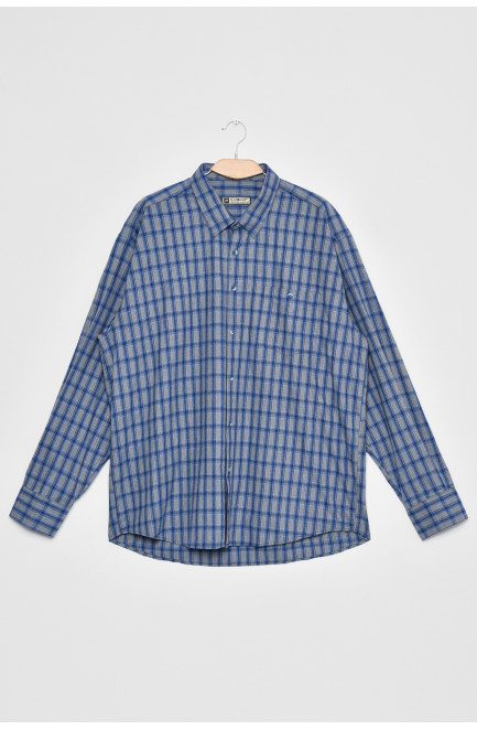 Рубашка мужская батальная серо-синего цвета в клеточку 170213L