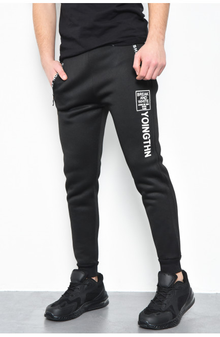 Спортивные штаны мужские на флисе черного цвета 170540L