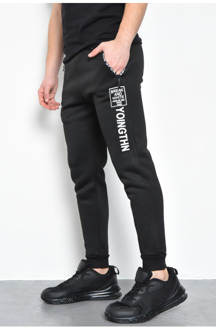 Спортивные штаны мужские на флисе черного цвета 170540L