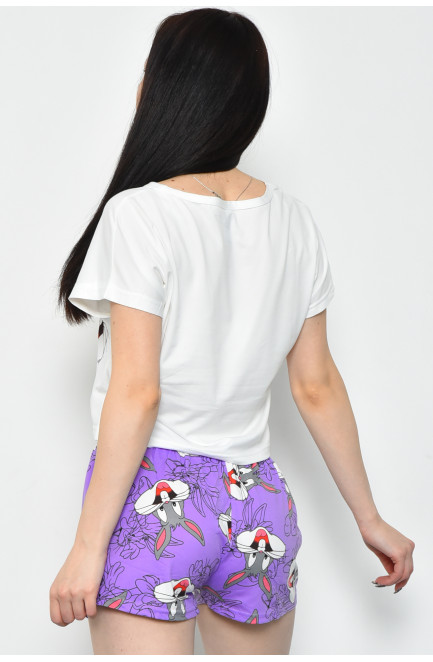 Пижама женская летняя шорты+футболка бело-фиолетового цвета 170628L
