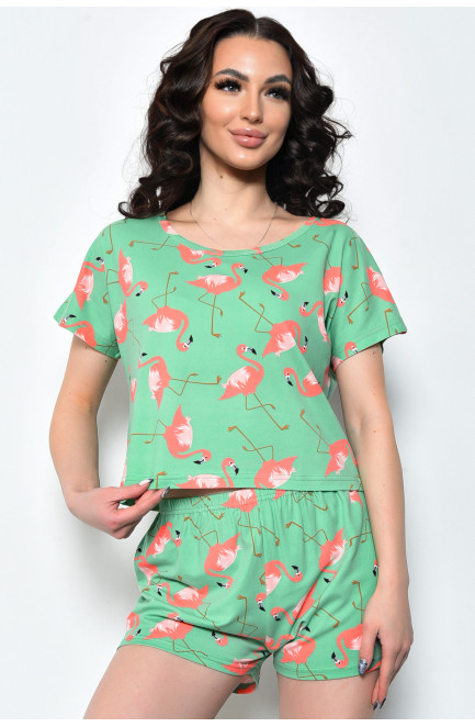 Пижама женская летняя шорты+футболка салатового цвета 170635L