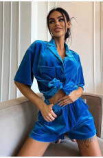 Піжама жіноча велюрова  синього кольору 170771L