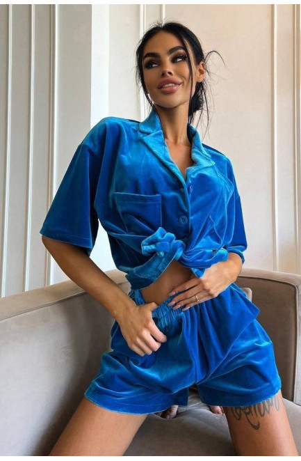 Пижама женская велюровая синего цвета 170771L