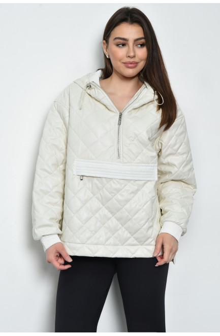 Куртка-анорак женская демисезонная полубатальная из экокожи белого цвета 170783L