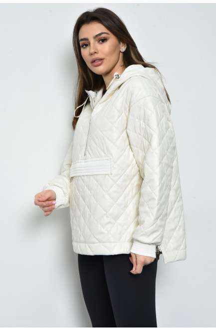 Куртка-анорак жіноча демісезонна напівбатальна з екошкіри білого кольору 170783L