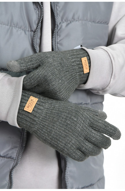 Перчатки мужские сенсорные с утеплителем темно-зеленого цвета 170854L