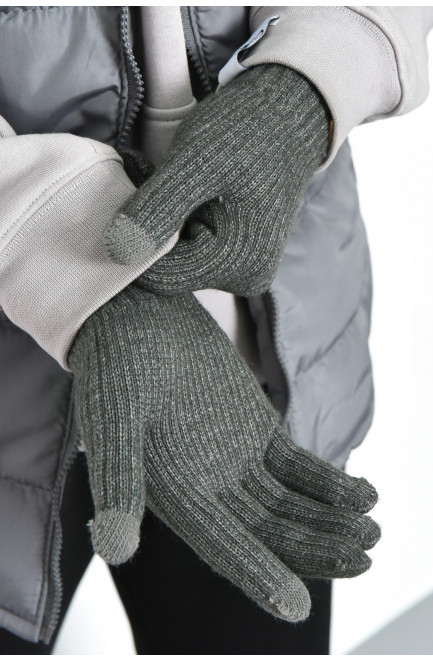 Перчатки мужские сенсорные с утеплителем темно-зеленого цвета 170854L