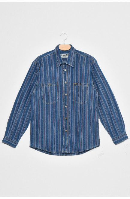 Рубашка мужская батальная синего цвета в полоску 170860L