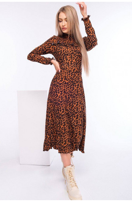 Платье женское коричневого цвета с леопардовым принтом 171350L