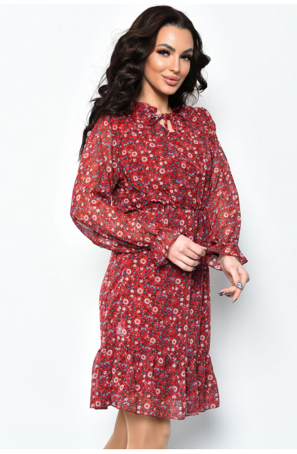 Платье женское шифоновое красного цвета в цветочек 171487L