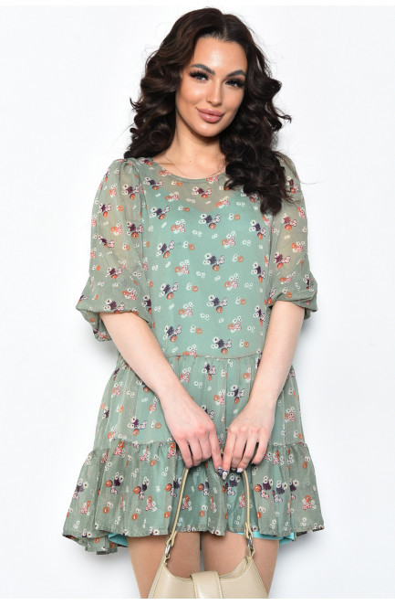 Платье женское шифоновое оливкового цвета в цветочек 171524L