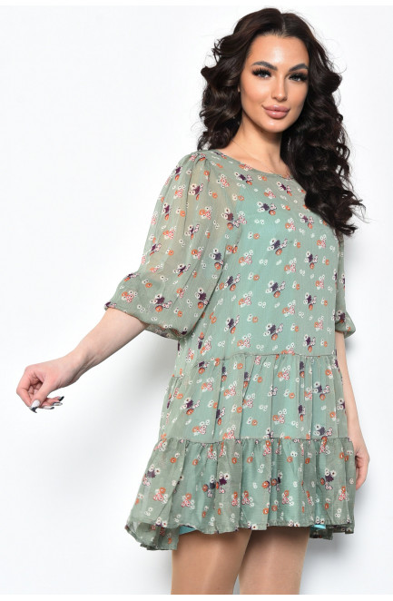 Сукня жіноча шифонова оливкового кольору в квіточку 171524L