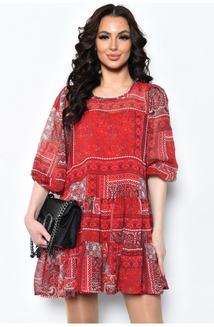 Платье женское шифоновое красного цвета с узором 171642L