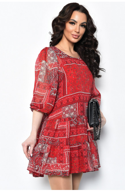 Сукня жіноча шифонова червоного кольору з візерунком 171642L