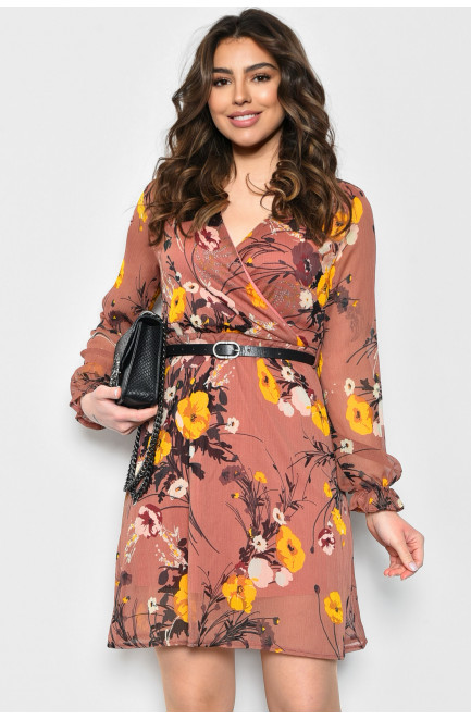 Сукня жіноча шифонова теракотового кольору з квітковим візерунком 171703L