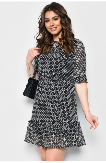 Платье женское шифоновое черного цвета з геометрическим узором 171732L