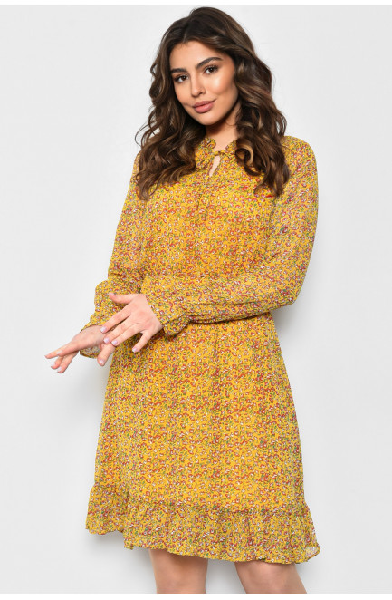 Платье женское шифоновое горчичного цвета в цветочек 171754L