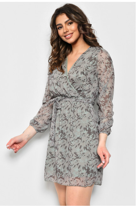 Платье женское цвета хаки с листьями 171901L