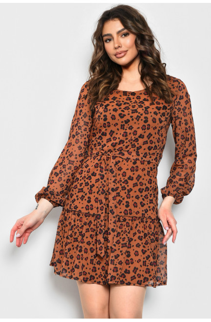 Платье женское коричневого цвета с леопардовым принтом 171953L
