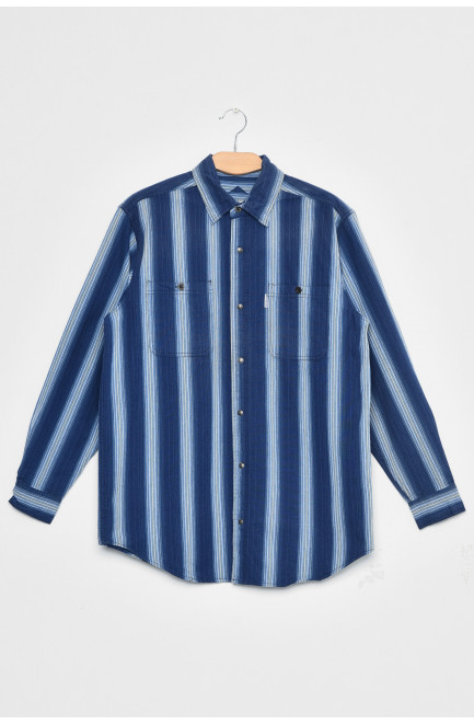 Рубашка мужская батальная в полоску синего цвета 172013L